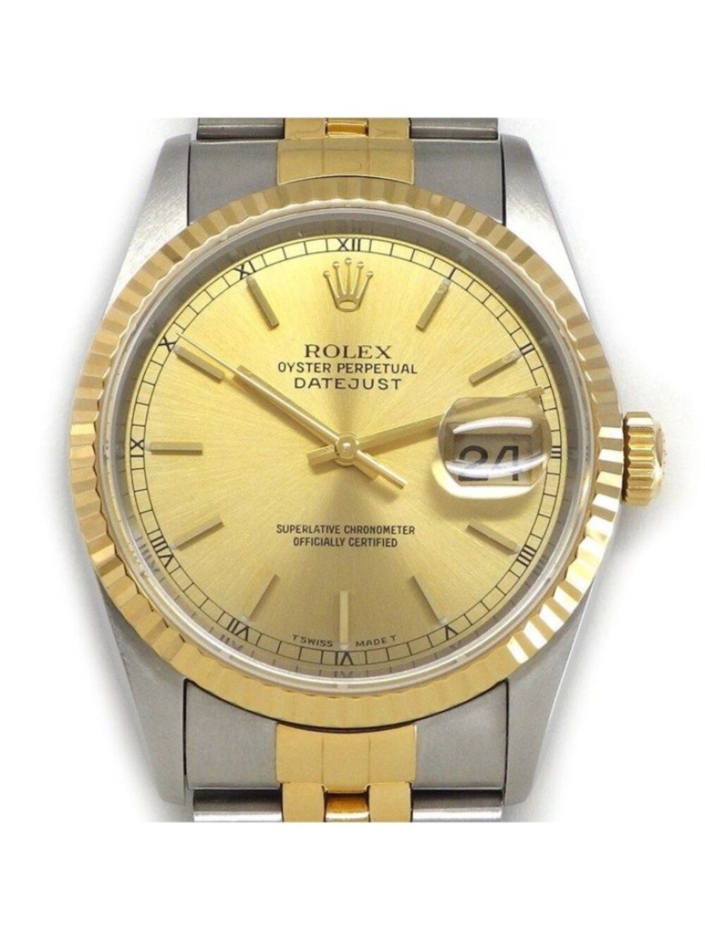 Rolex Watch Datejust Sunray Champagne Gold Color Dial Date 18k Yellow SS